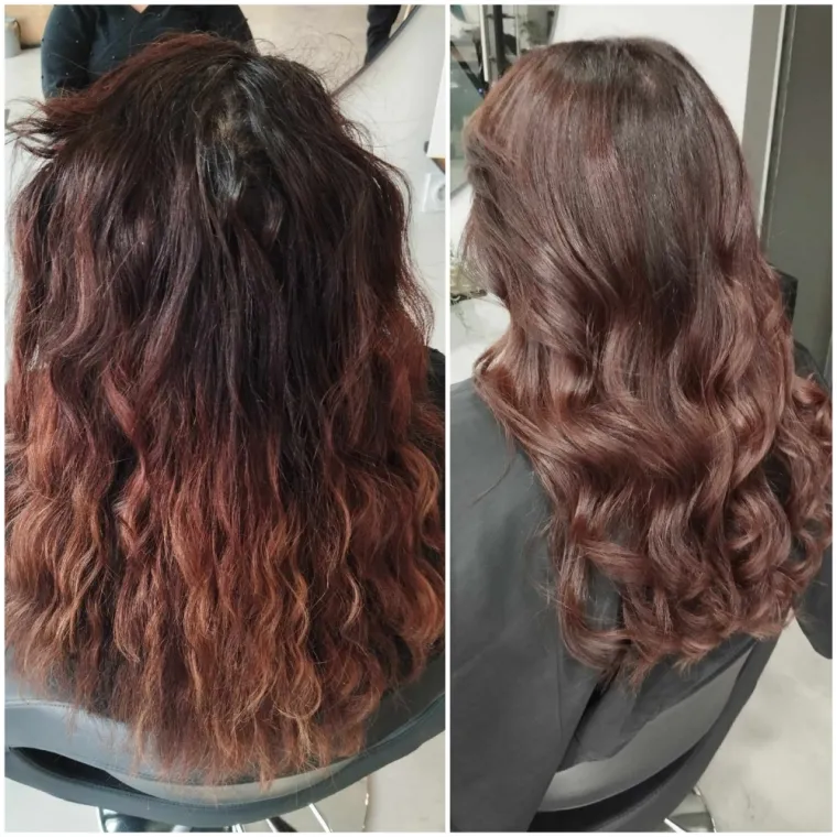 Avant/Après cheveux long chez Hair'mony , Vézeronce-Curtin, Hair'mony