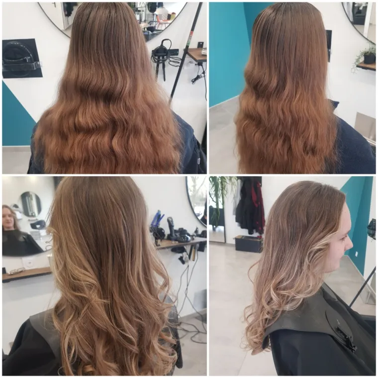Avant/après balayage chez Hair'mony , Vézeronce-Curtin, Hair'mony
